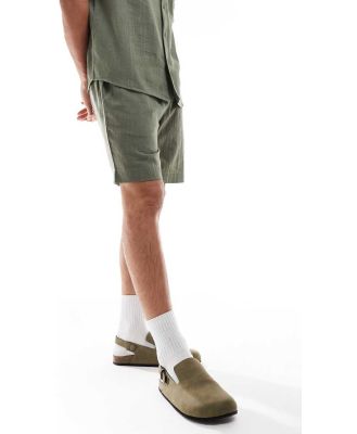 South Beach textured weave beach shorts in olive-Green