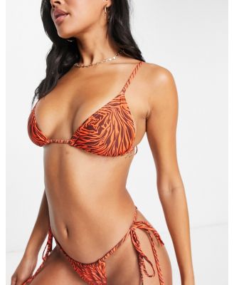 South Beach triangle bikini top in rust animal print-Orange