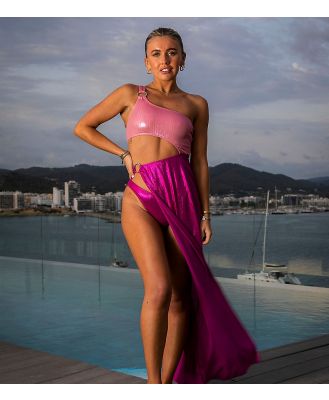 South Beach x Miss Molly plisse & metallic side split beach summer dress in pink
