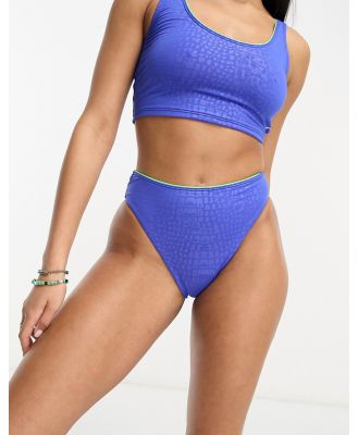 Speedo embossed high waist bikini bottoms in metallic blue