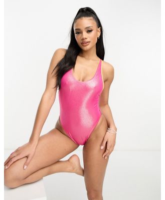 Speedo solid foil print multiway swimsuit in pink