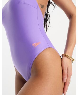 Speedo solid thin strap adjustable swimsuit in purple