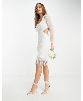 Starlet Bridal exclusive long sleeve fringe embellished mini dress-White