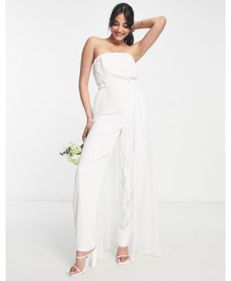 Starlet Bridal exclusive tulle overlay jumpsuit in ivory-White