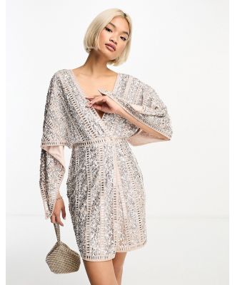 Starlet cape detail mini dress in blush with silver embellishment