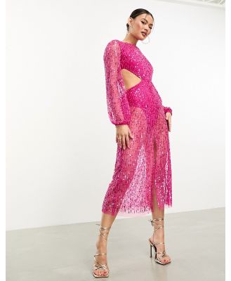 Starlet embellished sequin midaxi dress in fuchsia pink