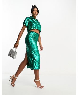 Starlet embellished sequin midi skirt in emerald green (part of a set)