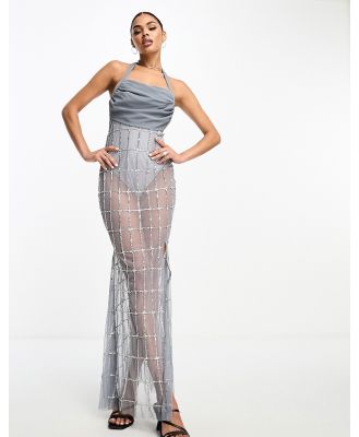 Starlet exclusive drape cowl embellished maxi dress in pewter-Grey