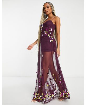 Starlet exclusive floral embellished corset maxi dress in plum-White