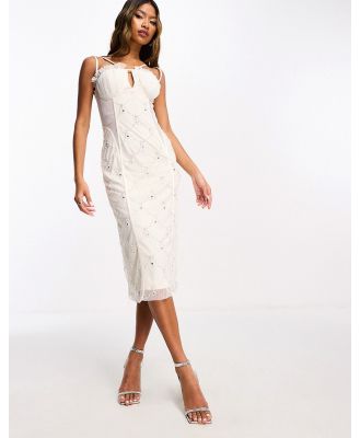 Starlet exclusive ruched cup embellished midi dress in ivory-White