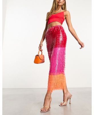 Starlet premium ombre embellished shard sequin midaxi skirt in pink-Multi