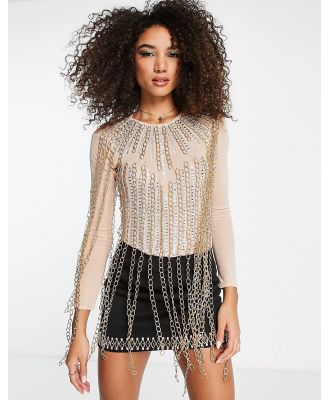 Starry Eyed premium embellished chain detail body in gold