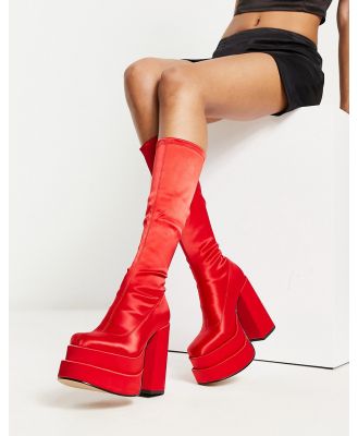 Steve Madden Cypress knee boots in stretch red satin
