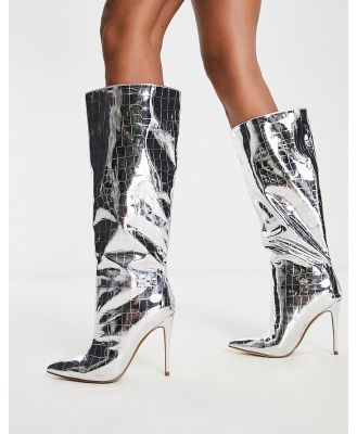 Steve Madden Dignify heeled boots in silver croc