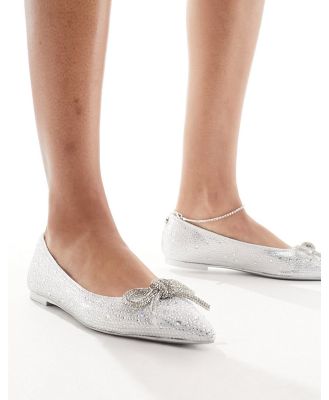 Steve Madden Elina-R embellished pointed flat shoes with bow in silver