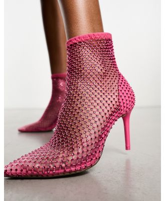 Steve Madden Rank Up mesh rhinestone heeled ankle boots in flamingo pink