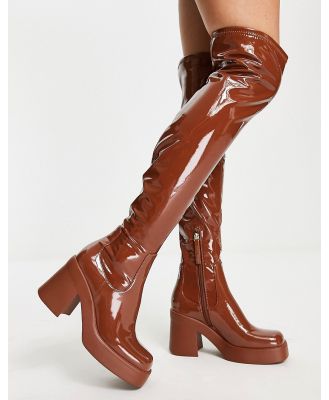 Steve Madden Seasons heeled over the knee boots in cognac patent-Brown