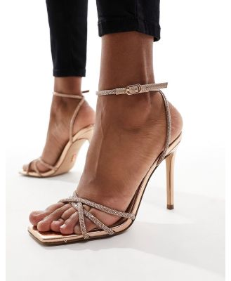 Steve Madden Slayed embellished strap heeled sandals in rose gold