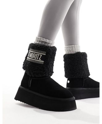 Steve Madden St.Moritz fluffy cuff ankle boots in black