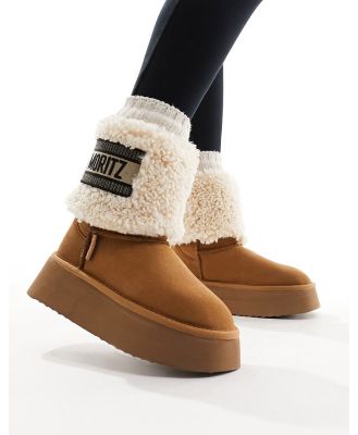 Steve Madden St.Moritz fluffy cuff ankle boots in chestnut-Brown