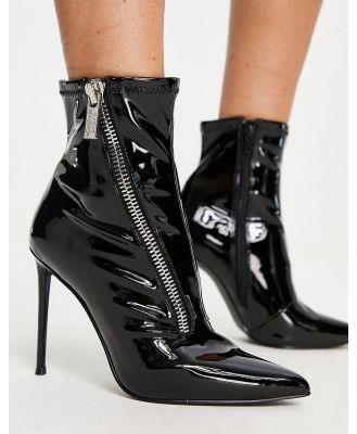 Steve Madden Virtuoso zip detail heeled boots in black patent