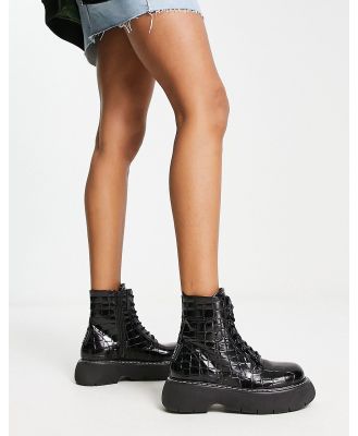 Steve Madden Wanny lace front chunky boots in black croc