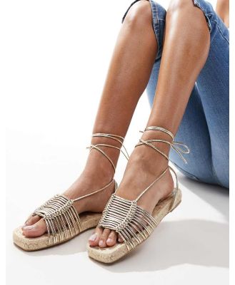 Stradivarius espadrille wedge sandals in gold-White