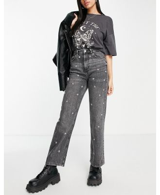 Stradivarius jeans with diamante detail in washed black