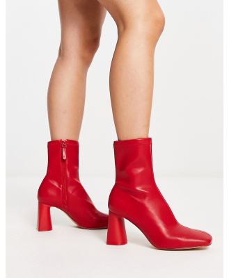 Stradivarius mid heel sock boots in red