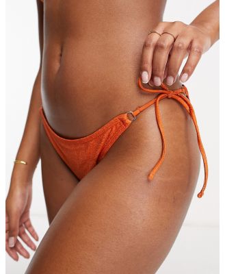 Stradivarius shiny tie side bikini bottoms in orange