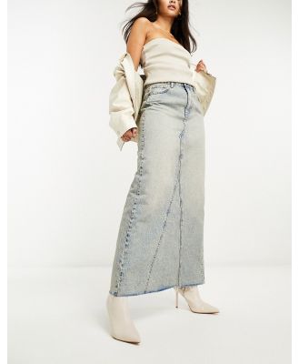 Stradivarius spliced denim maxi skirt in vintage wash-Blue