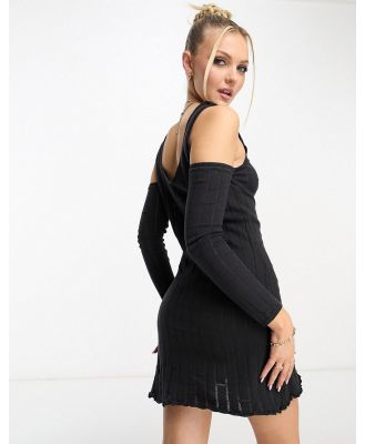 Stradivarius STR knitted mini dress with arm warmers in grey