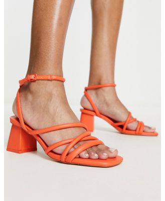 Stradivarius strappy block heel sandals in orange