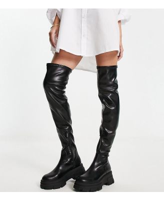 Stradivarius Wide Fit over the knee chunky boots in black