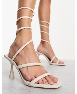 Stradivarius wrap around ankle heeled sandals in white