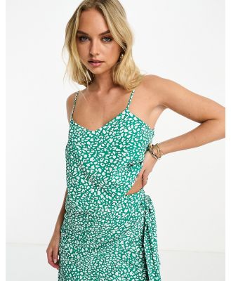 Style Cheat cami top in green animal spot (part of a set)