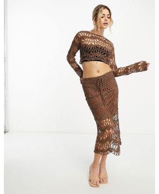 Style Cheat crochet midi skirt in brown (part of a set)