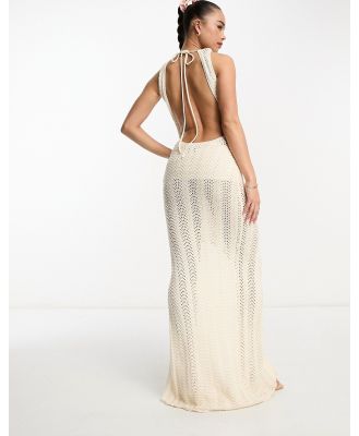 Style Cheat crochet open back maxi dress in white