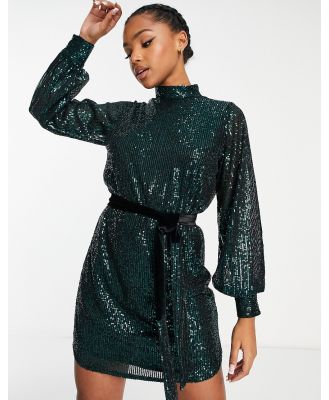 Style Cheat high neck sequin mini dress in emerald green