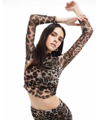 Style Cheat mesh long sleeve top in leopard (part of a set)-Multi