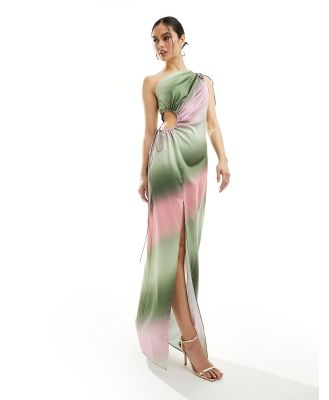 Style Cheat one shoulder satin midaxi dress in ombre effect-Multi