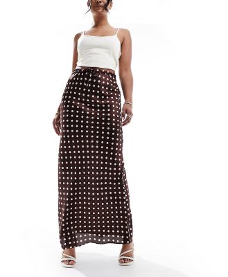 Style Cheat satin maxi skirt with tie waist in brown spot