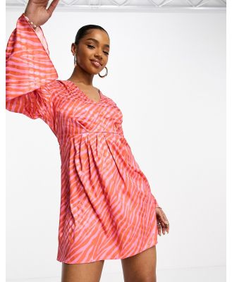 Style Cheat tie front jacquard mini dress in red and pink zebra