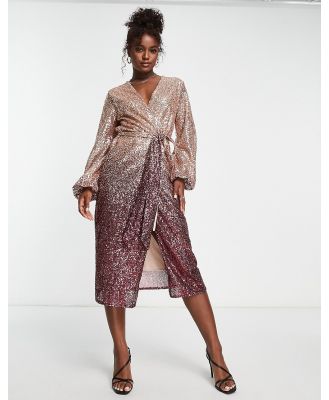 Style Cheat wrap midi sequin dress in pink ombre