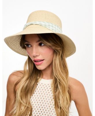 SVNX straw sun hat with gingham trim-Neutral