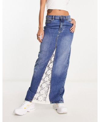Tammy Girl 90s maxi denim skirt with lace insert-Green