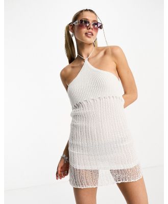 Tammy Girl 90s open knit halter neck mini dress-White