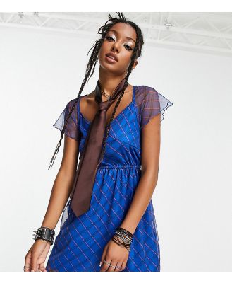 Tammy Girl flippy mini dress in grunge mesh check-Blue