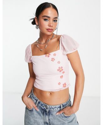 Tammy Girl mesh crop top with Y2K butterfly placement print-Pink