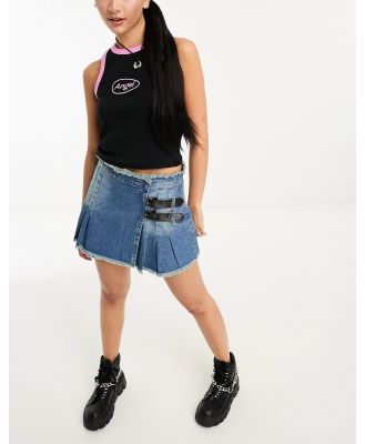 Tammy Girl mid rise distressed denim mini skirt with buckle details-Multi